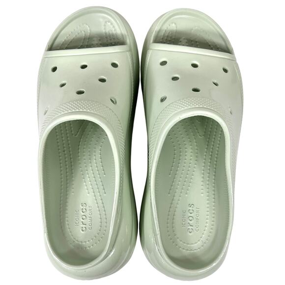 Crocs Crush Platform Slides Sandals High Shine Light Green W11/M9 Chunky Shoes - Picture 11 of 13